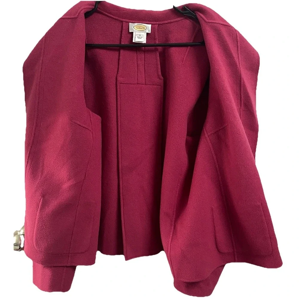 TALBOTS Womens 100%‎ Wool Open front Hot Pink Blazer Back Pleat Jacket Sz.14 EUC
